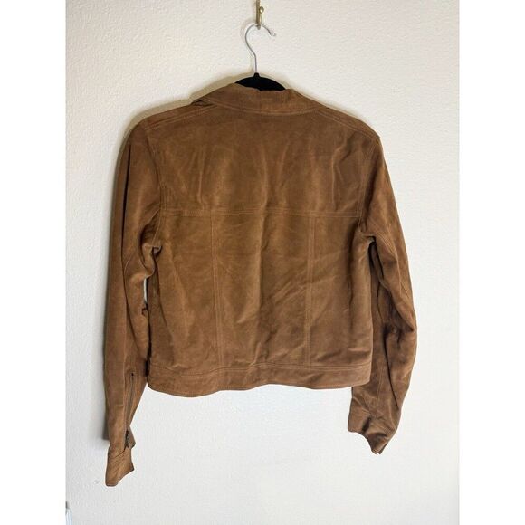 Vince Tan Brown Suede Calf Leather & Silk Jean Moto Jacket FLAWED Size Small - Picture 2 of 9